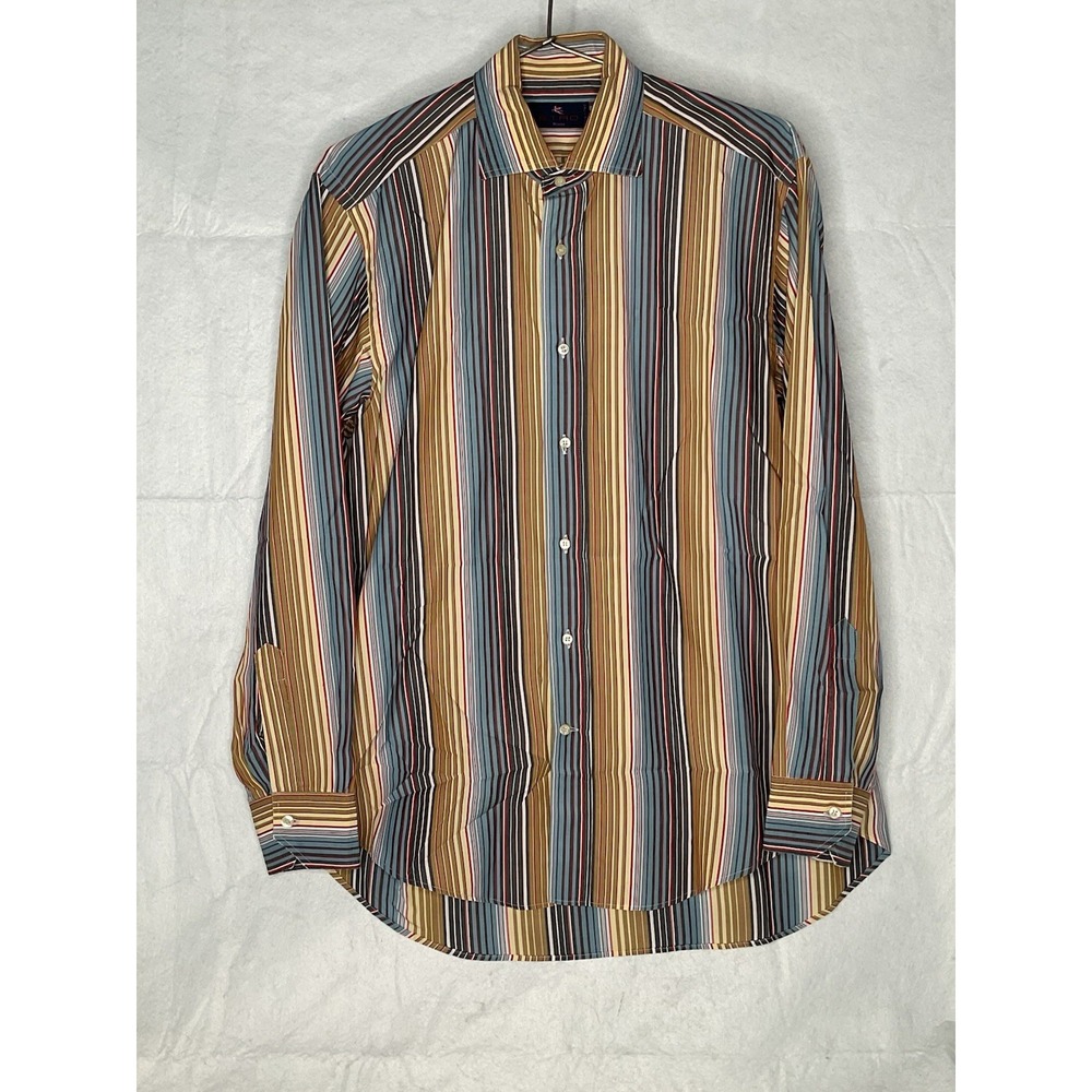 Etro Milano Multicolor Striped Dress Shirt Men's Size 40 Made in Italy